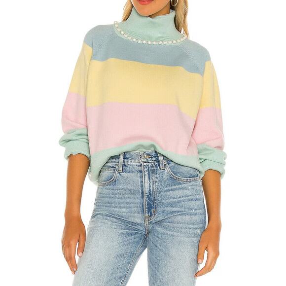 Olivia Rubin NWT Clemmie Rainbow Striped Knit Pearl Turtleneck Sweater XS NEW